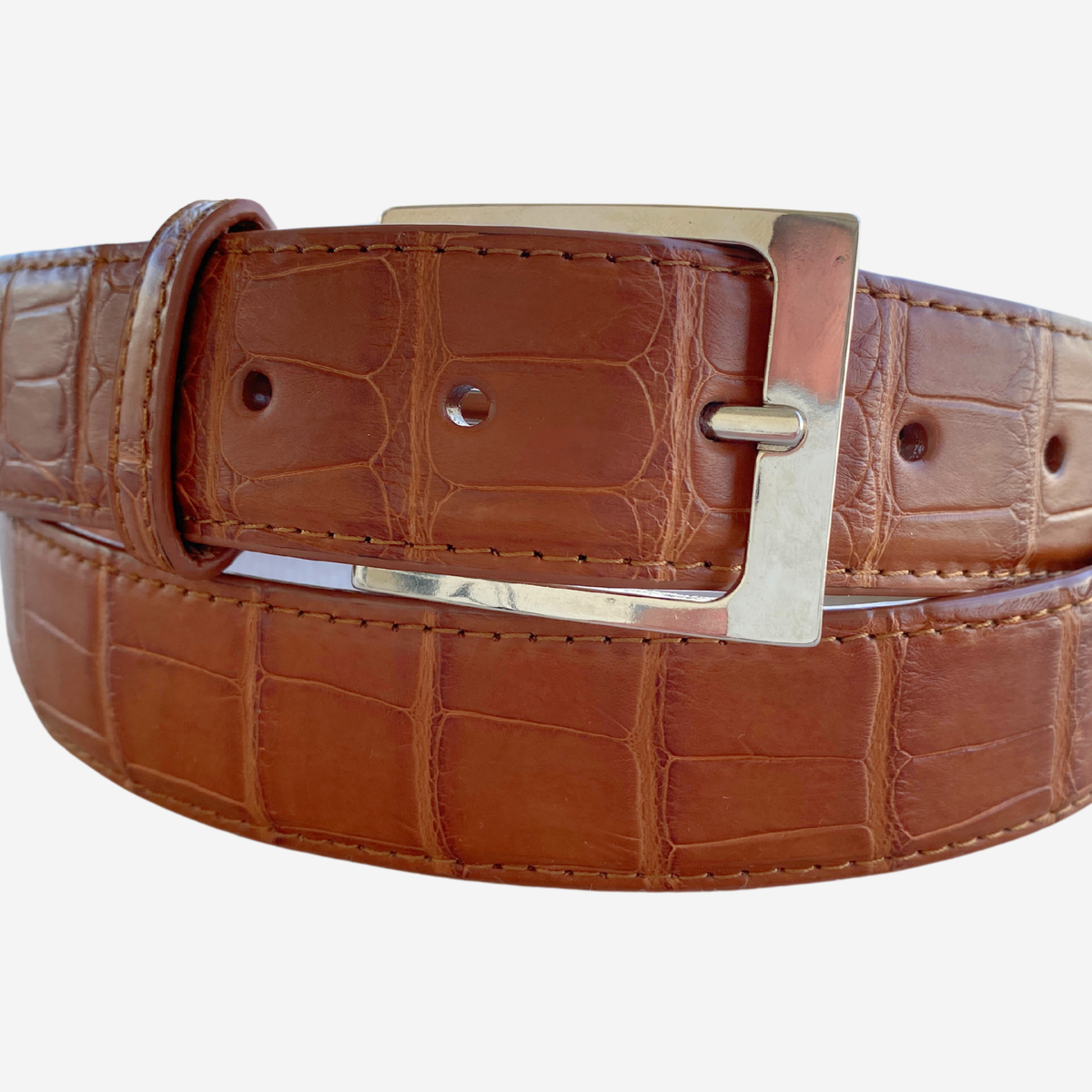 CAbi Alligator Textured Belt with Detachable Buckle Alligator Grain Embossed Calfskin Double Buckle Belt in  main image 4